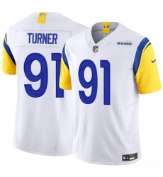 Men Los Angeles Rams 91 Kobie Turner White 2025 F U S E  Vapor Untouchable Stitched Football Jersey Men Los Angeles Rams 91 Kobie Turner White 2025 F U S E  Vapor Untouchable Stitched Football Jersey