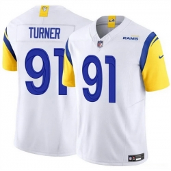 Men Los Angeles Rams 91 Kobie Turner White 2025 F U S E  Vapor Untouchable Stitched Football Jersey Men Los Angeles Rams 91 Kobie Turner White 2025 F U S E  Vapor Untouchable Stitched Football Jersey