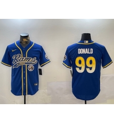 Men Los Angeles Rams 99 Royal Cool Base Stitched Baseball Jersey 3