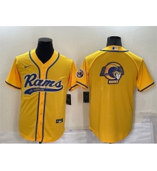 Men Los Angeles Rams Yellow Team Big Logo With Patch Cool Base Stitched Baseball Jersey