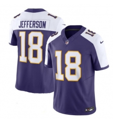 Men Minnesota Vikings 18 Justin Jefferson Purple 2023 F U S E  Vapor Limited Stitched Jersey