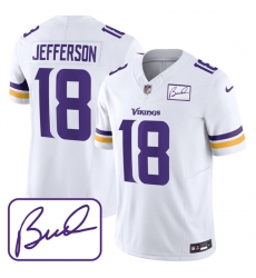 Men Minnesota Vikings 18 Justin Jefferson White 2023 F U S E Bud Grant Patch Limited Stitched Jersey