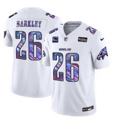 Men Philadelphia Eagles 26 Saquon Barkley White 2024 Crucial Catch F U S E  With 4 Star C Patch Vapor Untouchable Limited Stitched Football Jersey Men Philadelphia Eagles 26 Saquon Barkley White 2024 Crucial Catch F U S E  With 4 Star C Patch Vapor Untouchable Limited Stitched Football Jersey