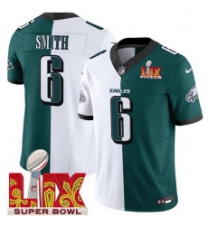 Men Philadelphia Eagles 6 DeVonta Smith White Green Split 2025 Super Bowl LIX Patch F U S E  Vapor Untouchable Limited Stitched Football Jersey Men Philadelphia Eagles 6 DeVonta Smith White Green Split 2025 Super Bowl LIX Patch F U S E  Vapor Untouchable Limited Stitched Football Jersey