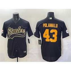 Men Pittsburgh Steelers 43 Troy Polamalu Black Cool Base Stitched Baseball Jersey Men Pittsburgh Steelers 43 Troy Polamalu Black Cool Base Stitched Baseball Jersey
