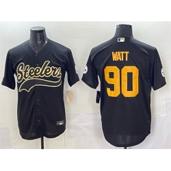 Men Pittsburgh Steelers 90 T J  Watt Black Cool Base Stitched Baseball Jersey Men Pittsburgh Steelers 90 T J  Watt Black Cool Base Stitched Baseball Jersey