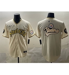 Men Pittsburgh Steelers Team Big Logo Cream 412 Patch Vapor Premier Limited Stitched Baseball Jersey Men Pittsburgh Steelers Team Big Logo Cream 412 Patch Vapor Premier Limited Stitched Baseball Jersey