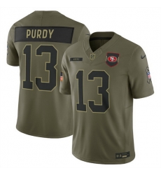 Men San Francisco 49ers 13 Brock Purdy Olive 2025 Salute to Service Limited Stitched Football Jersey Men San Francisco 49ers 13 Brock Purdy Olive 2025 Salute to Service Limited Stitched Football Jersey