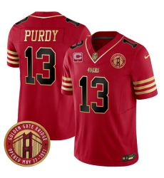 Men San Francisco 49ers 13 Brock Purdy Red F U S E  Golden Gate Bridge With 1 Star C Patch Balck Scarlet Vapor Limited Stitched Football Jersey