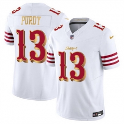 Men San Francisco 49ers 13 Brock Purdy White Gold 2025 F U S E Rivalries Vapor Limited Stitched Football Jersey Men San Francisco 49ers 13 Brock Purdy White Gold 2025 F U S E Rivalries Vapor Limited Stitched Football Jersey