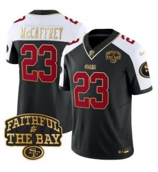 Men San Francisco 49ers 23 Christian McCaffrey Black Alternate 2025 F U S E  Faithful To The Bay Patch Limited V8 Stitched Football Jersey Men San Francisco 49ers 23 Christian McCaffrey Black Alternate 2025 F U S E  Faithful To The Bay Patch Limited V8 Stitched Football Jersey
