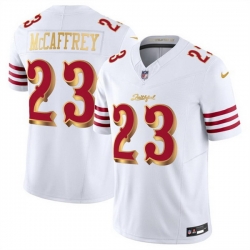 Men San Francisco 49ers 23 Christian McCaffrey White Gold 2025 F U S E Rivalries Vapor Limited Stitched Football Jersey Men San Francisco 49ers 23 Christian McCaffrey White Gold 2025 F U S E Rivalries Vapor Limited Stitched Football Jersey