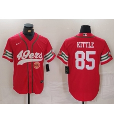 Men San Francisco 49ers 85 George Kittle Red With Patch Cool Base Stitched Baseball Jersey  1