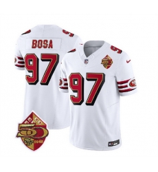 Men San Francisco 49ers 97 Nick Bosa White 2023 F U S E  50th Patch Throwback Stitched Football Jersey