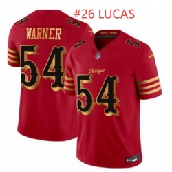 Men San Francisco 49ers Chase Lucas #26 Red Gold 2025 F U S E Rivalries Vapor Limited Stitched Football Jersey Men San Francisco 49ers Chase Lucas #26 Red Gold 2025 F U S E Rivalries Vapor Limited Stitched Football Jersey