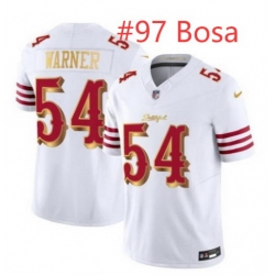 Men San Francisco 49ers Nick Bosa #97 White Gold 2025 F U S E Rivalries Vapor Limited Stitched Football Jersey Men San Francisco 49ers Nick Bosa #97 White Gold 2025 F U S E Rivalries Vapor Limited Stitched Football Jersey