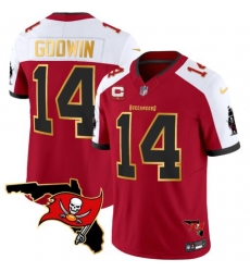 Men Tampa Bay Buccaneers 14 Chris Godwin Red White F U S E  With 1 Star C Ptach And Florida Patch Gold Trim Vapor Stitched Jersey