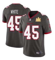 Men Tampa Bay Buccaneers 45 Devin White Men Super Bowl LV Champions Patch Nike Pewter Alternate Vapor Limited Jersey