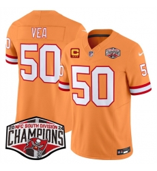 Men Tampa Bay Buccaneers 50 Vita Vea Orange F U S E  2024 NFC South Champions With 3 Star C Patch Limited Stitched Jersey