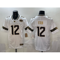 Men Seattle Seahawks 12 Fan White Gold 2025 F U S E  50th Season Patch Limited Stitched Football Jersey