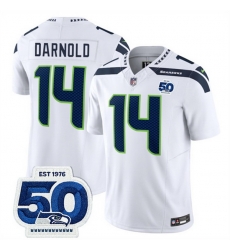 Men Seattle Seahawks 14 Sam Darnold White 2025 F U S E  50th Anniversary Patch Vapor Untouchable Limited Stitched Football Jersey