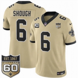 Men New Orleans Saints  6 Tyler Shough Gold 2026 F U S E With 1 Star C Patch And 60th Anniversary Patch Vapor Limited Football Stitched Jersey