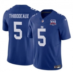 Men New York Giants 5 Kayvon Thibodeaux Blue 2024 F U S E  100TH Season Patch Vapor Untouchable Limited Stitched Jersey