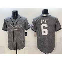 Men New York Giants 6 Jaxson Dart Gray With Patch Cool Base Stitched Baseball Jersey Men New York Giants 6 Jaxson Dart Gray With Patch Cool Base Stitched Baseball Jersey