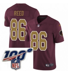 Mens Nike Washington Redskins 86 Jordan Reed Burgundy RedGold Number Alternate 80TH Anniversary Vapor Untouchable Limited Stitched 100th anniversary Neck P