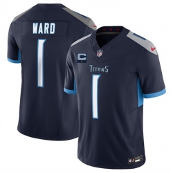 Men Tennessee Titans 1 Cameron Ward Navy 2025 F U S E  With 1 Star C Patch Vapor Limited Stitched Football Jersey Men Tennessee Titans 1 Cameron Ward Navy 2025 F U S E  With 1 Star C Patch Vapor Limited Stitched Football Jersey