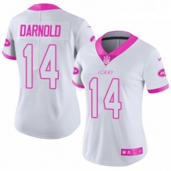 Womens Nike New York Jets 14 Sam Darnold Limited WhitePink Rush Fashion NFL Jersey Womens Nike New York Jets 14 Sam Darnold Limited WhitePink Rush Fashion NFL Jersey