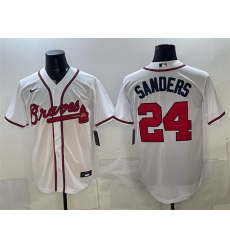 Men Atlanta Braves 24 Deion Sanders White Cool Base Stitched Baseball Jersey Men Atlanta Braves 24 Deion Sanders White Cool Base Stitched Baseball Jersey