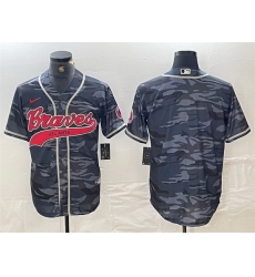 Men Atlanta Braves Blank Gray Camo Cool Base With Patch Stitched Baseball Jersey