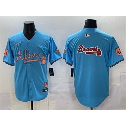 Men Atlanta Braves Team Big Logo Blue 2024 Atliens  26 Peach With Outkast Patch Vapor Limited Stitched Baseball Jersey Men Atlanta Braves Team Big Logo Blue 2024 Atliens  26 Peach With Outkast Patch Vapor Limited Stitched Baseball Jersey