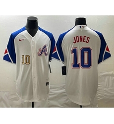 Men's Atlanta Braves #10 Chipper Jones Number White 2023 City Connect Cool Base Stitched Jerseys