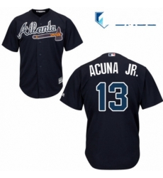 Mens Majestic Atlanta Braves 13 Ronald Acuna Jr Replica Blue Alternate Road Cool Base MLB Jersey 