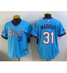 Women Atlanta Braves 31 Greg Maddux Powder Blue 2026 City Connect Stadium Stitched Baseball Jersey Women Atlanta Braves 31 Greg Maddux Powder Blue 2026 City Connect Stadium Stitched Baseball Jersey