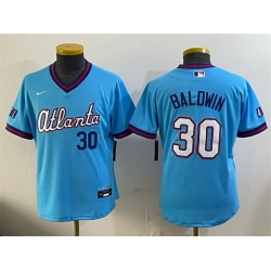 Youth Atlanta Braves  30 Drake Baldwin Powder Blue 2026 City Connect Stadium Stitched Baseball Jersey