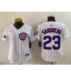 Women Chicago Cubs 23 Ryne Sandberg White Pinstripe Ryne Sandberg Tribute Vapor Limited V2 Stitched Baseball Jersey Women Chicago Cubs 23 Ryne Sandberg White Pinstripe Ryne Sandberg Tribute Vapor Limited V2 Stitched Baseball Jersey