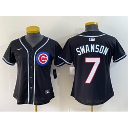 Women Chicago Cubs  7 Dansby Swanson 2026 Fashion Replica Black Out Stitched Baseball Jersey