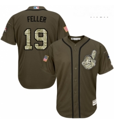 Mens Majestic Cleveland Indians 19 Bob Feller Authentic Green Salute to Service MLB Jersey