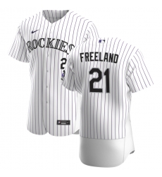 Men Colorado Rockies 21 Kyle Freeland Men Nike White Home 2020 Flex Base Player MLB Jersey