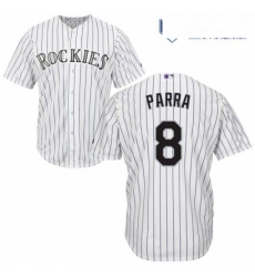 Mens Majestic Colorado Rockies 8 Gerardo Parra Replica White Home Cool Base MLB Jersey