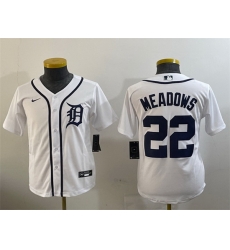 Youth Detroit Tigers 22 Parker Meadows White Cool Base Stitched Baseball Jersey