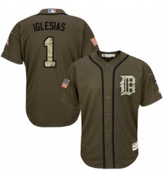 Youth Majestic Detroit Tigers 1 Jose Iglesias Replica Green Salute to Service MLB Jersey