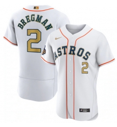 Men Houston Astros 2 Alex Bregman White 2023 Gold Collection With World Serise Champions Patch Stitched Baseball Jersey