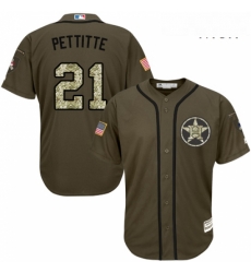 Mens Majestic Houston Astros 21 Andy Pettitte Replica Green Salute to Service MLB Jersey