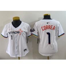 Women Houston Astros 1 Carlos Correa White 2025 City Connect Limited Stitched Baseball Jersey Women Houston Astros 1 Carlos Correa White 2025 City Connect Limited Stitched Baseball Jersey