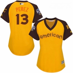 Womens Majestic Kansas City Royals 13 Salvador Perez Authentic Yellow 2016 All Star American League BP Cool Base MLB Jersey