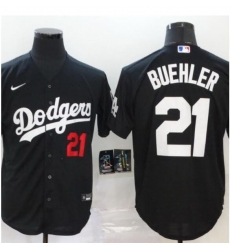 Men Dodgers 21 Walker Buehler Black Cool Base Stitched MLB Jersey